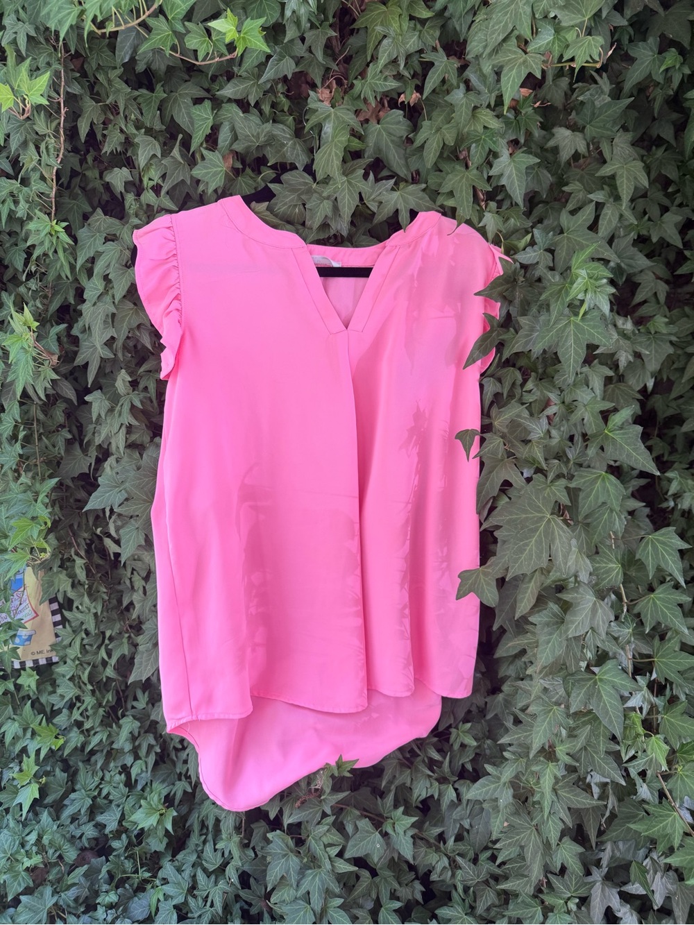 Zenana Outfitters Pink V-Neck Ruffle Sleeve Blouse